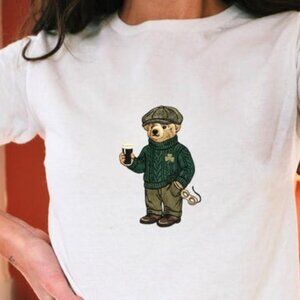 Y2K St Patricks Day Bear Crop Top, Retro Irish 90s Unisex Tee
